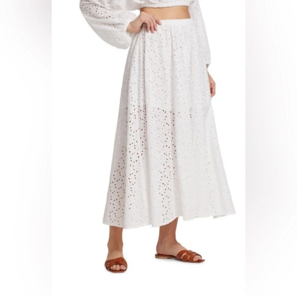 TANYA TAYLOR Sienna Eyelet Cotton Midi Skirt